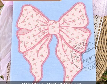 Lazo coqueto de encaje floral PNG, lazo floral rosa PNG, cinta estética femenina PNG, lazo shabby chic preppy PNG, delicado clipart de primavera