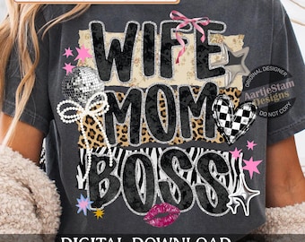 Mom Wife Boss Collage Png, Leopard Mama Png, Preppy Mama Design Png, Motherhood Png, Funny Mom Shirt, Mother's Day Gift Png, Mom Life