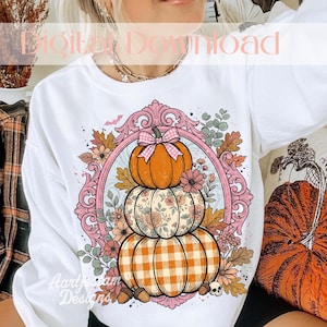 Coquette Pumpkin PNG, Floral Pumpkin Sublimation, Vintage Fall Pumpkin Patch Png, Cozy Autumn Shirt Design, Instant Download
