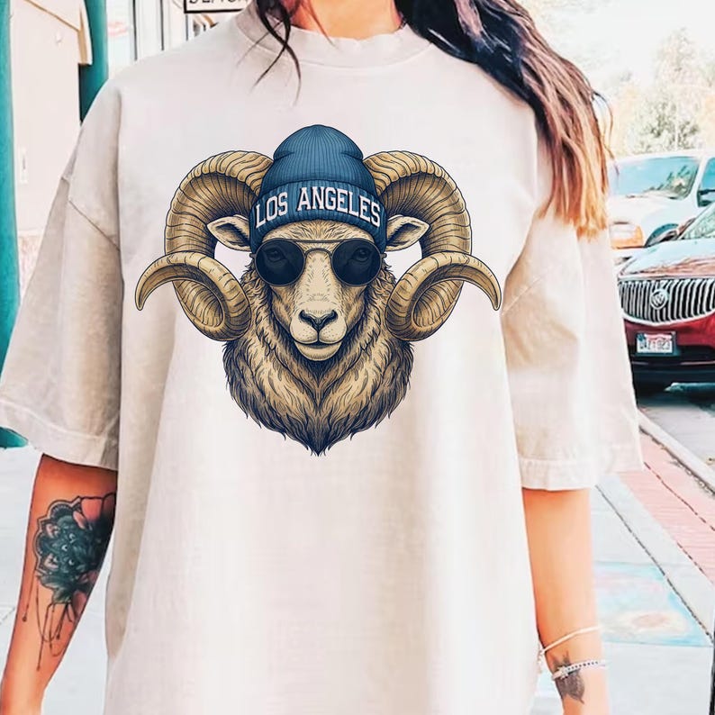 Vintage mascot DTF transfer sublimation Los Angeles ram shirt vintage football tee game day NFL fan gift ram mascot tee comfort colors Los Angeles fan birthday present vintage ram tee sports fan gift football lover Los Angeles football birthday tote present comfort colors tote present tote