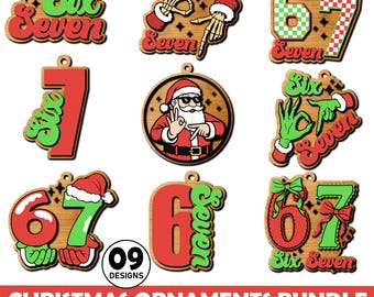 Paquete de adornos navideños divertidos con el número 67, archivos SVG virales para láser con el número 67, adorno con jerga juvenil, grabado Glowforge, archivos de corte CNC para Cricut
