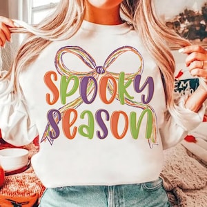 Spooky Season Png, Preppy Halloween Coquette Bow Png, Boho Halloween Brushstroke Sublimation Png, Girly Cute Shirt Design, Vintage Png