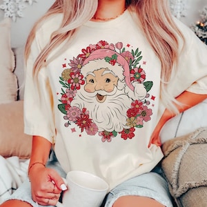 Retro Christmas PNG, Floral Christmas PNG, Daisy Christmas Png, Floral Santa png, Merry Christmas Png, Retro Santa Png, Holiday Sublimationn