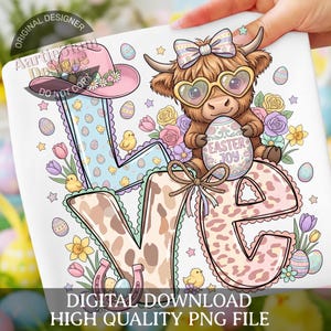 Highland Cow Easter Love Png, Cute Easter Cow Png, Leopard Coquette Bow Easter Design, Spring Easter Bunny Sublimation