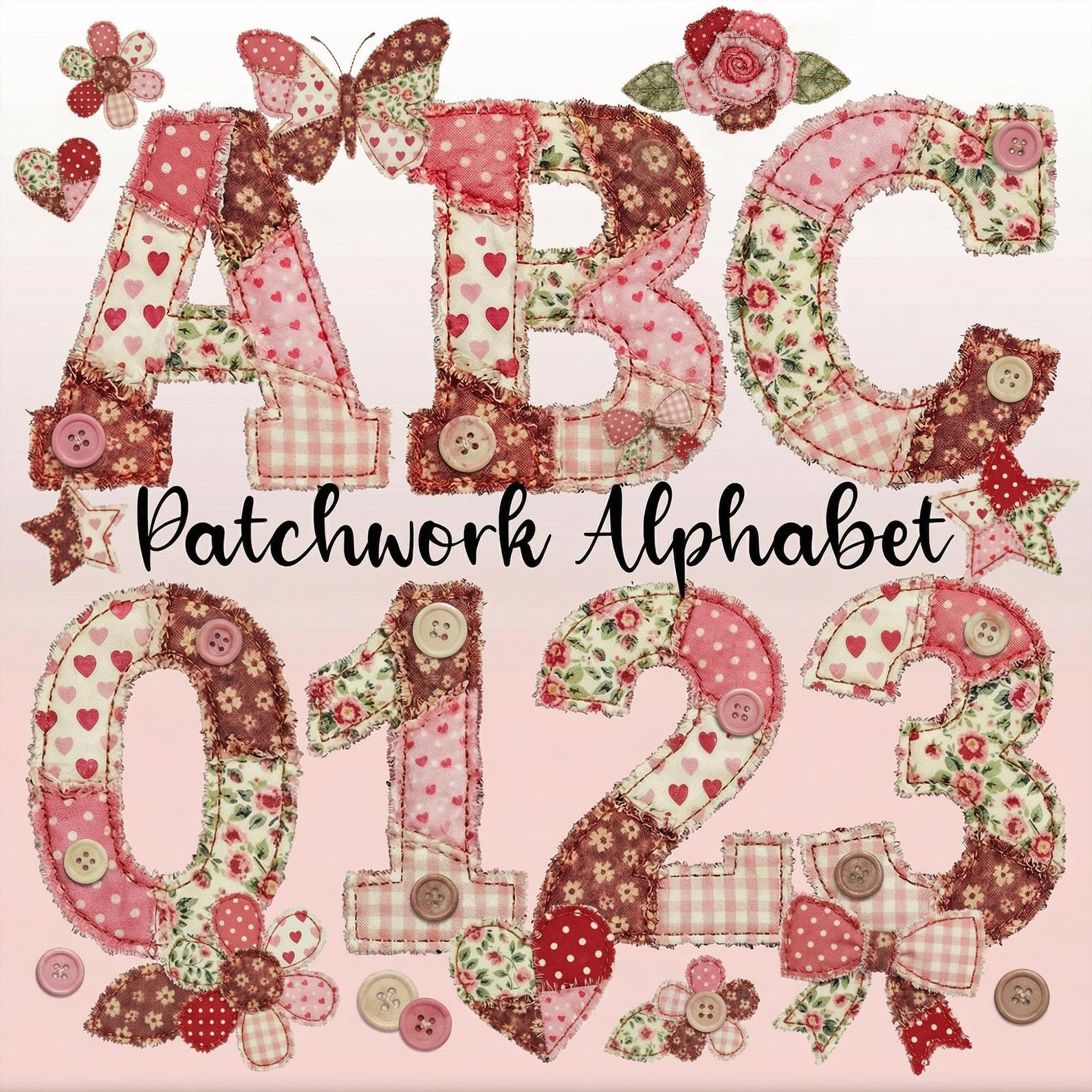 Patchwork Alphabet Png, Cottage Core Png, Quilted Letters and Numbers ...