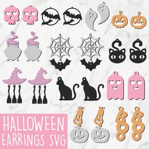 Cute Halloween Earrings SVG, Halloween Signs Svg, Halloween Jewelry Svg, Faux Leather Earrings SVG, Glowforge Svg, Cricut Leather Earrings