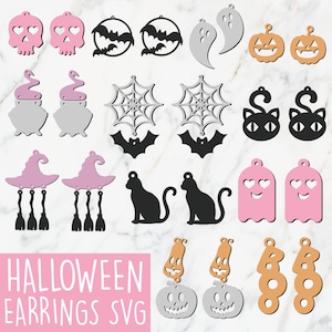 Cute Halloween Earrings SVG, Halloween Signs Svg, Halloween Jewelry Svg, Faux Leather Earrings SVG, Glowforge Svg, Cricut Leather Earrings