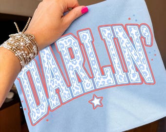 Darlin Patriotic PNG, Leopard Sublimation, Girly Western Png, Americana Varsity, Trendy Southern Cowgirl Shirt Design, Digital Download