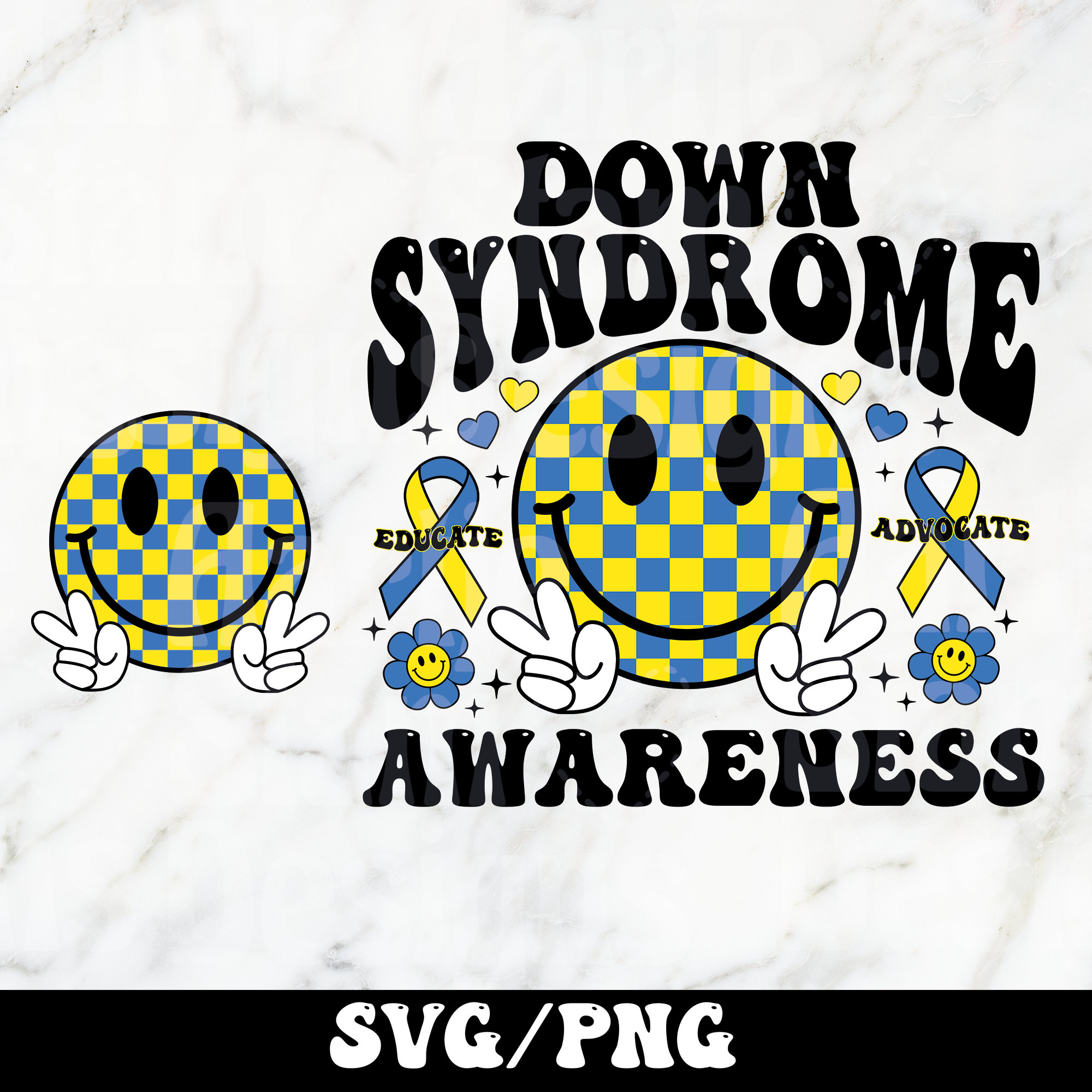 Down Syndrome Awareness Svg Png, Retro Down Syndrome Svg Png, Blue ...