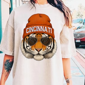 Vintage mascot DTF transfer sublimation Cincinnati tiger shirt vintage football tee game day shirt football fan gift tiger mascot tee comfort colors beanie tee Cincinnati fan gift vintage tiger mascot shirt sports fan birthday present Cincinnati football lover tote birthday tote present tote