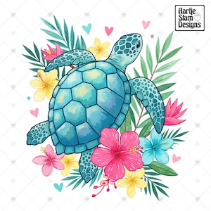 Tortuga marina floral bohemia, PNG, Vibras veraniegas preppy, PNG de playa neón, PNG costero, PNG de coqueta de verano retro, PNG de verano femenino