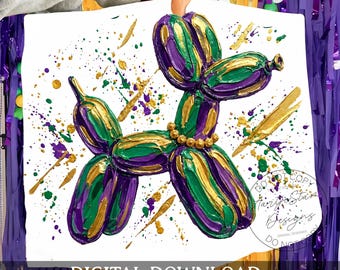 Balloon Dog Mardi Gras Png, Preppy Mardi Gras Png, Brushstroke Mardi Gras Png, Carnival Beads, Watercolor Paint Clipart