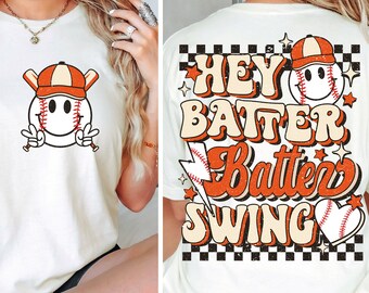 Hey Batter Batter Swing Png, Retro Baseball Design Sublimation, Baseball mom png, Baseball Shirt Design, Baseball Season Design Png