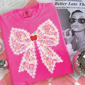 Lace Pink Back to School Bow PNG, Teacher Coquette Bow Png, Preppy First Day of School Floral Girly Png, Pre-k 1st/2nd/3rd/4th Grade