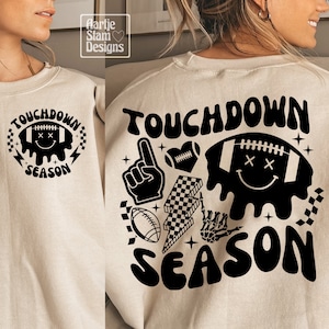 Touchdown Season Retro Football SVG PNG, Funny Football Fan Png, Game Day, Trendy Front and Back Svg, Retro Football Png, Sublimation