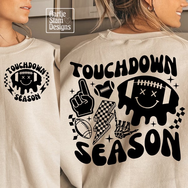 Touchdown Season Retro Football SVG PNG, Funny Football Fan Png, Game Day, Trendy Front and Back Svg, Retro Football Png, Sublimation