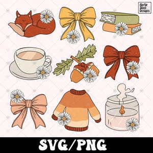 Fall Coquette SVG PNG, Bookish Girly png svg, Fall Aesthetic Png, Autumn Season Png, Sweater Weather svg, Digital Download for stickers