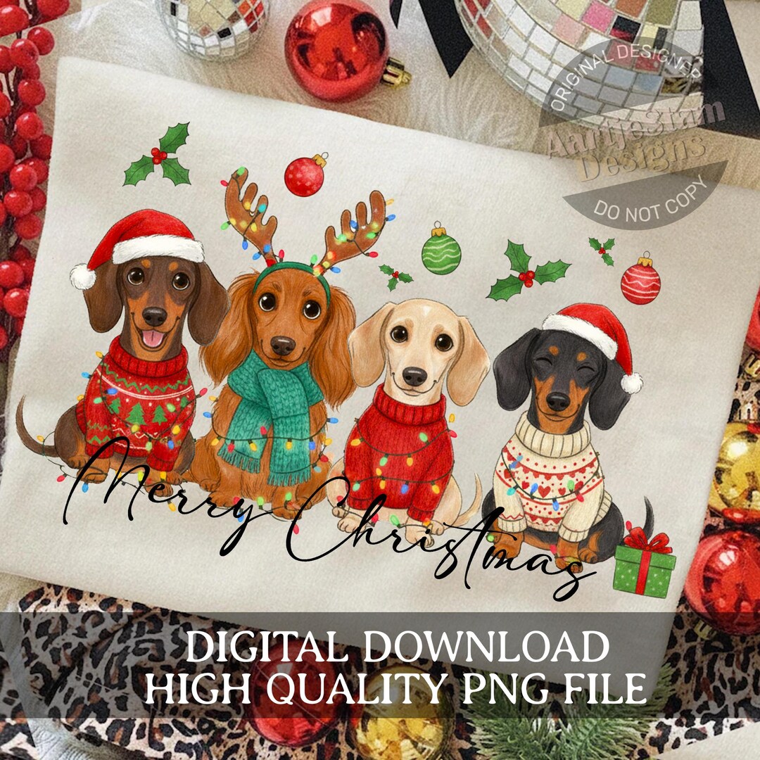 Merry Christmas Dachshund Dog PNG, Cute Puppies, Christmas Holiday Pet ...