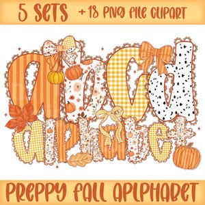 Preppy Lace Fall Floral Alphabet Png, Coquette Floral Letters for Sublimation,Bright Doodle Font Png,Pumpkin Monogram Clipart for Mom Crafts