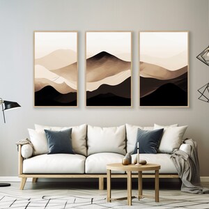 Black Beige Abstract Mountain | Printable Art Prints Set of 3 | Minimalist Gallery wall set | downloadable wall art | Neutral wall art
