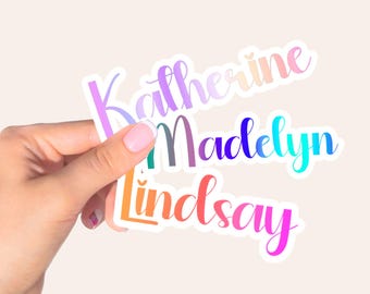 Custom Name Sticker, Personalized Holographic Rainbow Vinyl Decals, Water Bottle Tumbler Stickers, Laptop Kindle Gift Bag, Tag Label School
