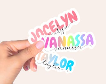 Custom Name Sticker, Personalized Holographic Rainbow Vinyl Decals, Water Bottle Tumbler Stickers, Laptop Kindle Gift Bag, Tag Label School