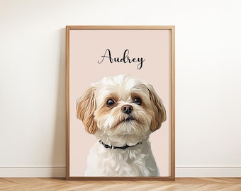 Retrato personalizado do seu animal de estimação a partir de foto, ilustração digital, presente personalizado em memória do seu pet, arte de parede personalizada para amantes de cães e gatos.