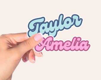 Retro Custom Name Sticker, Personalized Name Vinyl Sticker, Water Bottle Tumbler Sticker, Laptop Sticker, Kids Name Sticker, Party Favor