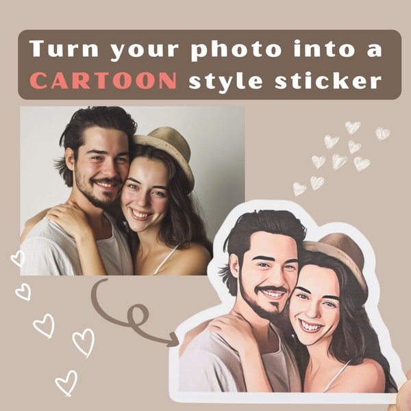 Custom Cartoon Sticker From Photo, Personalized sticker gift, Cartoon Portrait, Die Cut Vinyl Waterproof, family couple picture stickers