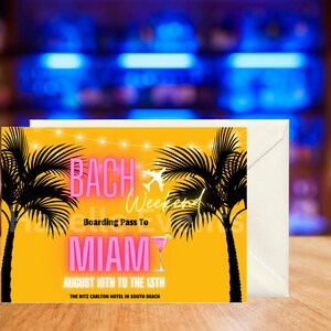 Boarding Pass to Miami Bachelorette Party Invitation