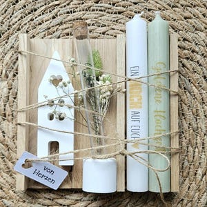 Geschenk goldene Hochzeit | Geschenkset + Stabkerzen, Kerzenhalter | 50 Hochzeitstag | Anhänger personalisierbar | 50 Jahre | für immer