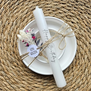 Geburtstagsgeschenk mit Kerze und Trockenblumen | Anhänger personalisierbar | besonderes Geburtstagsgeschenk | Happy Birthday to you