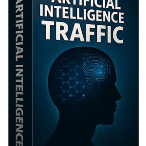 May include: A dark blue box with the words "ARTIFICIAL INTELLIGENCE TRAFFIC" in white. The box features a silhouette of a head with a circuit board design inside. The words "ARTIFICIAL INTELLIGENCE" are printed vertically on the side of the box.