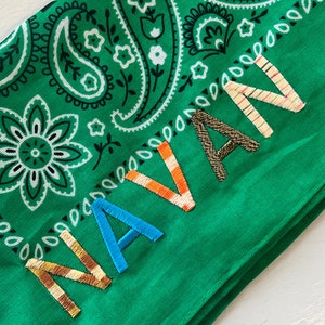 Green Bandana, Custom For Your Child, Kids Gift, Custom Bandana Scarves, Make Your Own Bandana, Personalized Bandana, Embroidery image 1