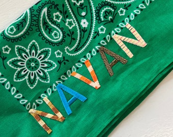 Green Bandana, Custom For Your Child, Kids Gift, Custom Bandana Scarves, Make Your Own Bandana, Personalized Bandana, Embroidery
