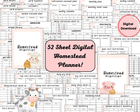 Printable Homestead Planner: Farm Animal Care, Gardening (Digital Download)