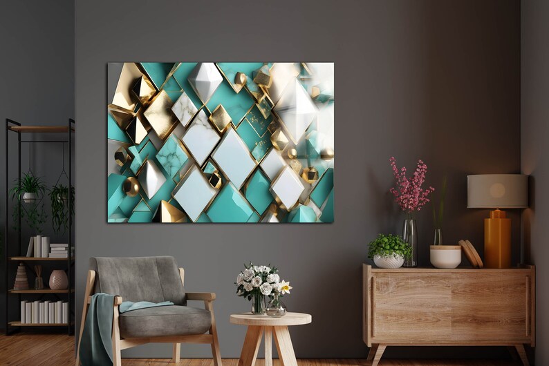 Tempered Glass Wall Art 3d Glass Wall Decor Abstract Gold - Etsy