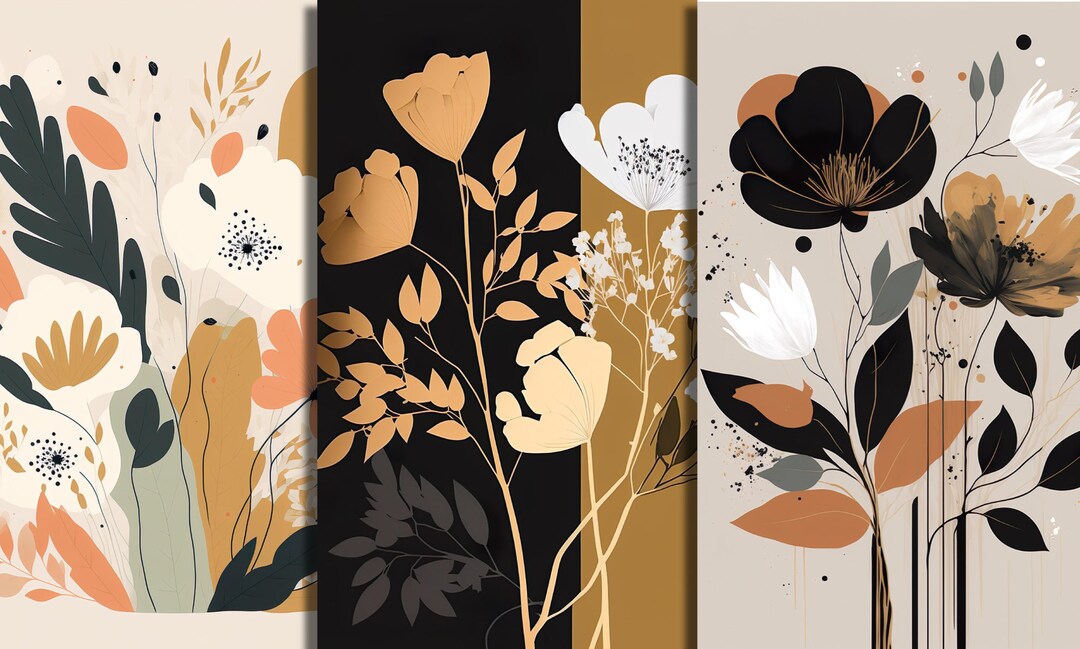 Downloadable Wall Art Bundle, Digital Wall Art Decor Print, Floral Minimal Design, Printable