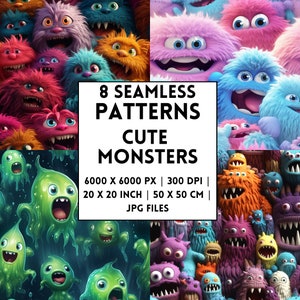 8 Seamless Patterns - Cute Monsters