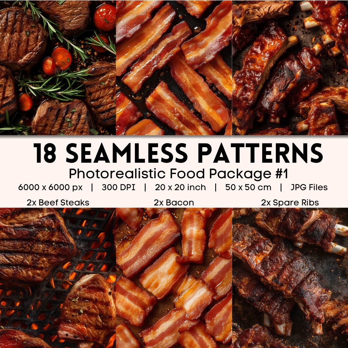 Pattern Real Food 18 Seamless Patterns Photorealistic Food Package 1 Tasty Fast Food ...