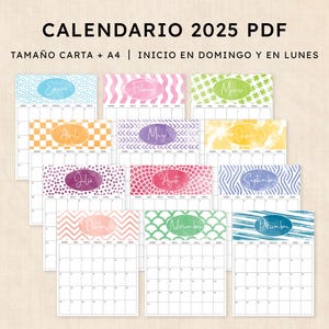 Calendario 2025 para imprimir · PDF de 12 páginas · Pattern Parade