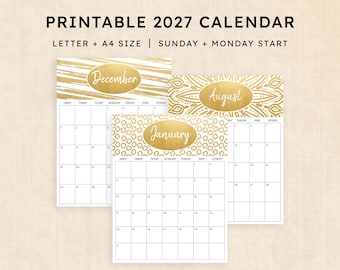 Printable 2027 Calendar · 12-Page PDF · Golden Glamour