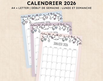 Calendrier 2026 à imprimer · PDF de 12 pages · Vintage Vines