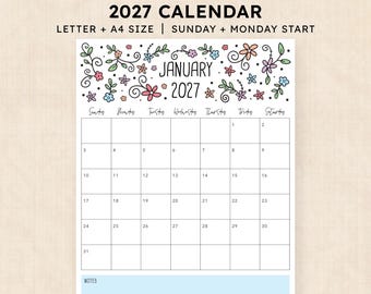 Printable 2027 Calendar · 12-Page PDF · Lovely Lillies