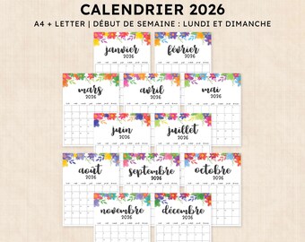 Calendrier 2026 à imprimer · PDF de 12 pages · Garland Gaze