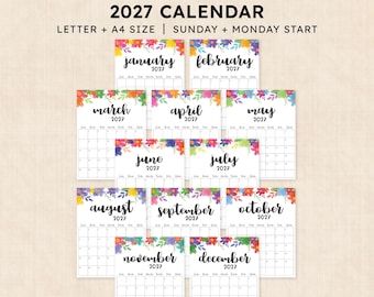 Printable 2027 Calendar · 12-Page PDF · Garland Gaze
