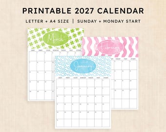Printable 2027 Calendar · 12-Page PDF · Pattern Parade