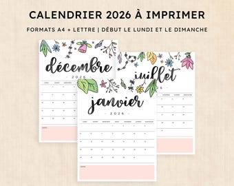 Calendario 2026 para imprimir · PDF de 12 páginas · Playful Prairie