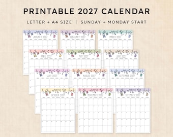 Printable 2027 Calendar · 12-Page PDF · Sunlight Solace