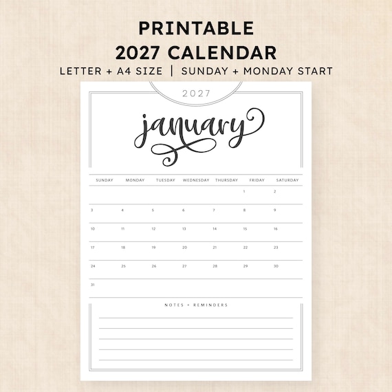 Printable 2027 Calendar · 12-Page PDF · Flawless Flourish